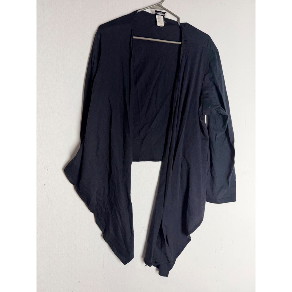 Metropolitan Black Waterfall Draped Cardigan Open Front Asymmetric Hem Large